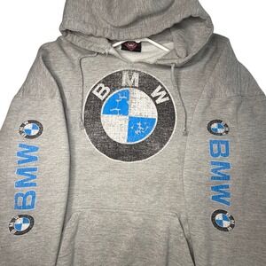 Vintage Y2K BMW Cars Graphic Distressed Gray Hoodie Sweatshirt Sz Mens XXL